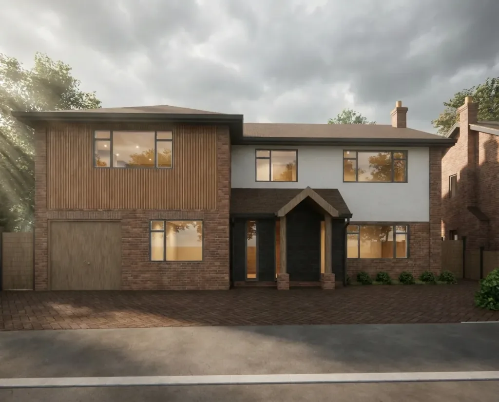 Loampits - Tonbridge, Kent - Residential Extension - External CGI Side Extension timber cladding