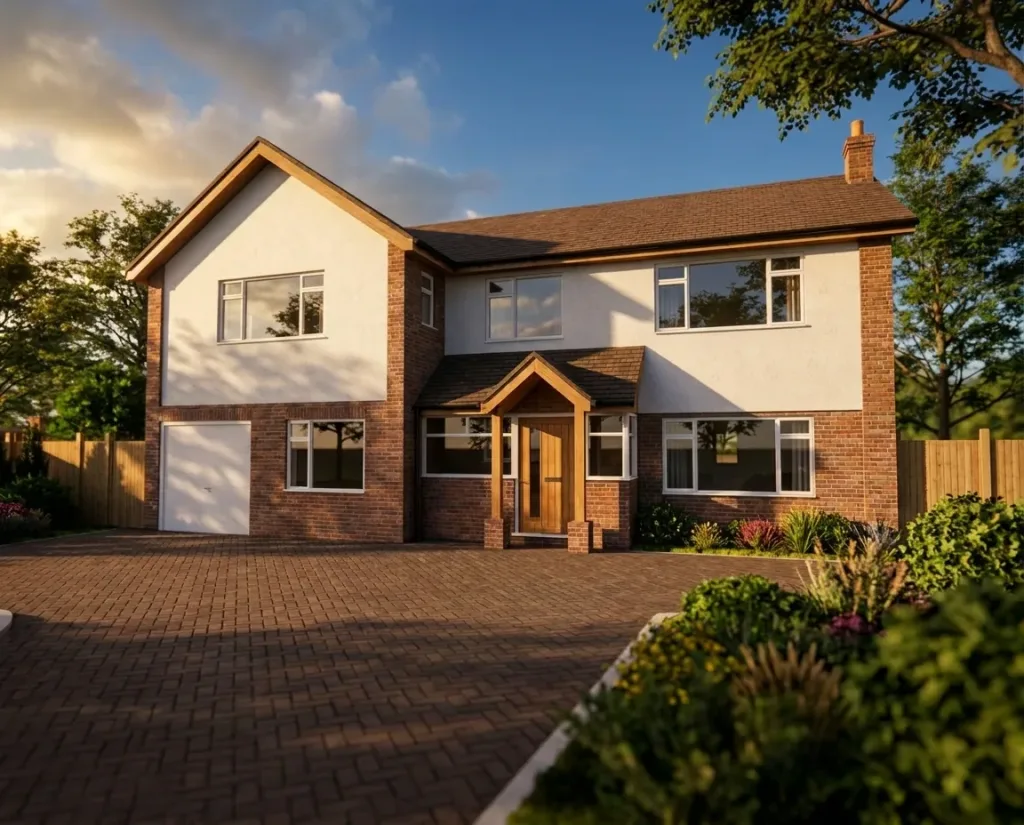 Loampits - Tonbridge - Residential Extension - sunset new porch and extension