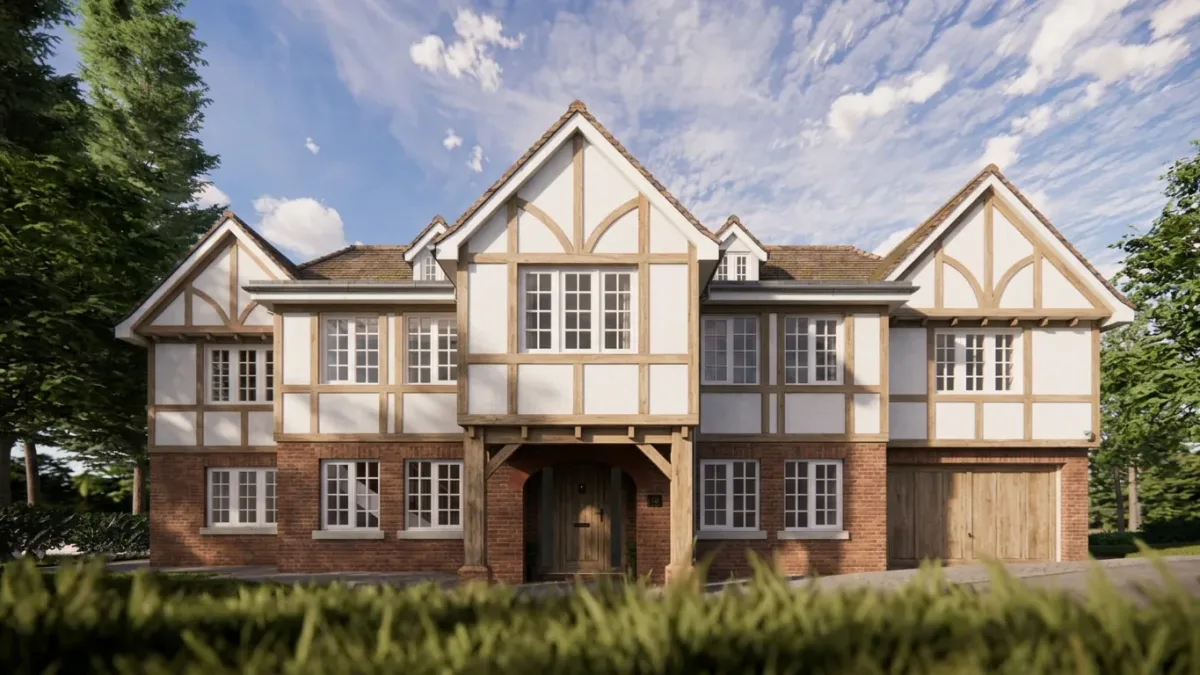 Springfield - Oxted - New Build - Front render tudor oak frame hero