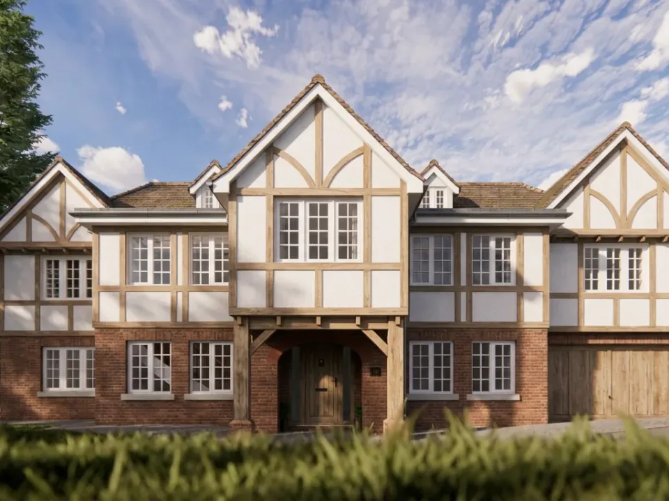 Springfield - Oxted - New Build - Front render tudor oak frame hero