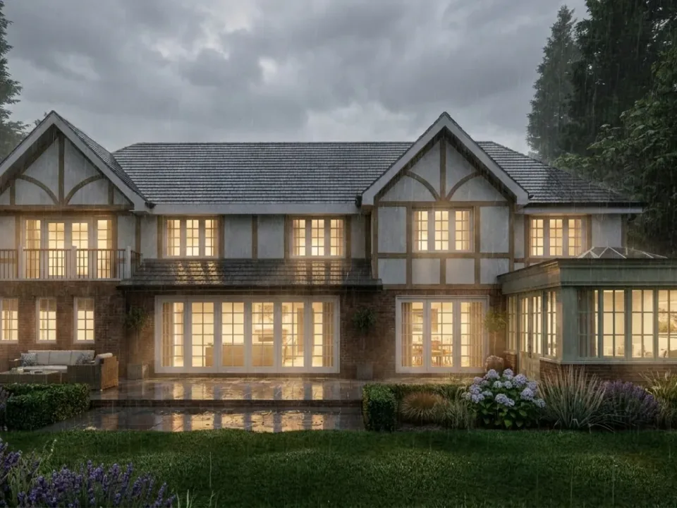 Springfield - Oxted - New Build - Rear view atmospheric CGI photorealistic